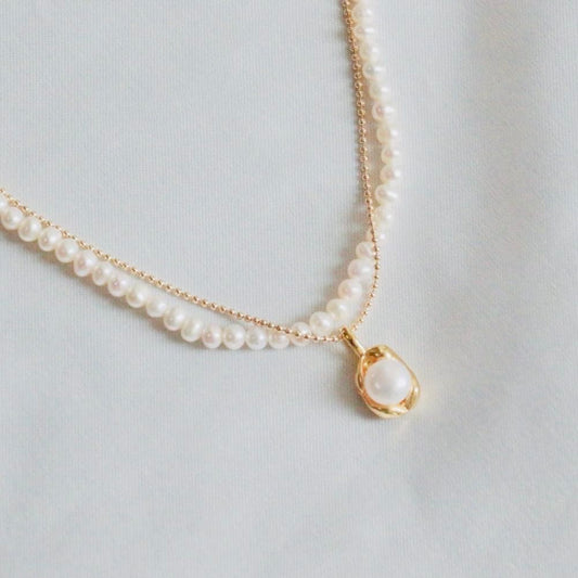 Golden Pea Pearl Necklace Set